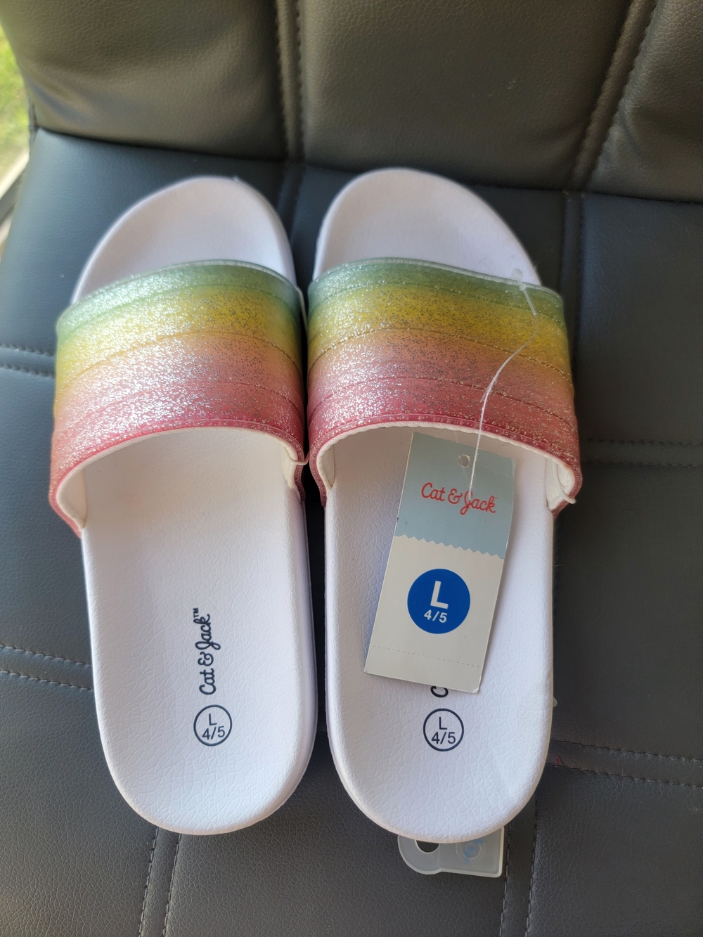 Women/Big Girls Nikko Slip-On Slide sandals -Cat & Jack - rainbow - Size L(4/5)